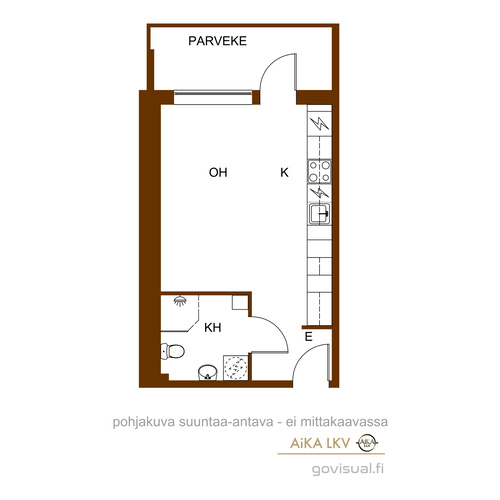 Kerrostalo, Isokatu 60, Oulu, Keskusta, 1h+k, lasitettu parveke, 28,50 m², 595,00 €/kk