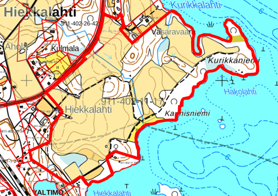 Kaupan kohde rajattu punaisella