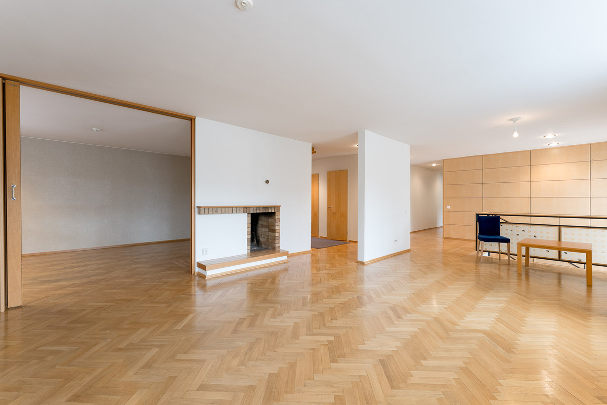 Olohuoneesta käynti takka/kirjastohuoneeseen